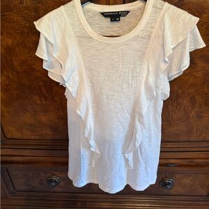Veronica Beard White Short Sleeve Ruffle Front Tee